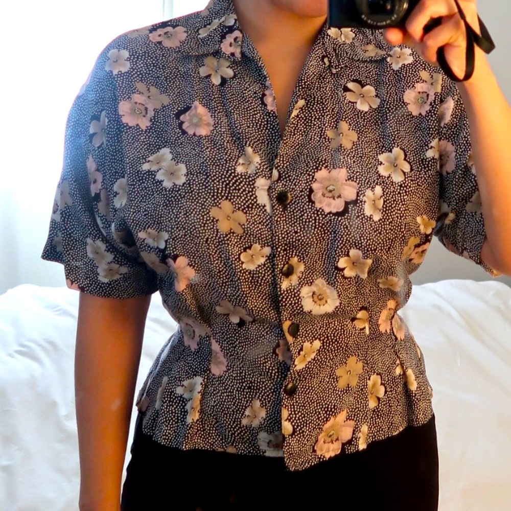 Vintage floral top with polka dots